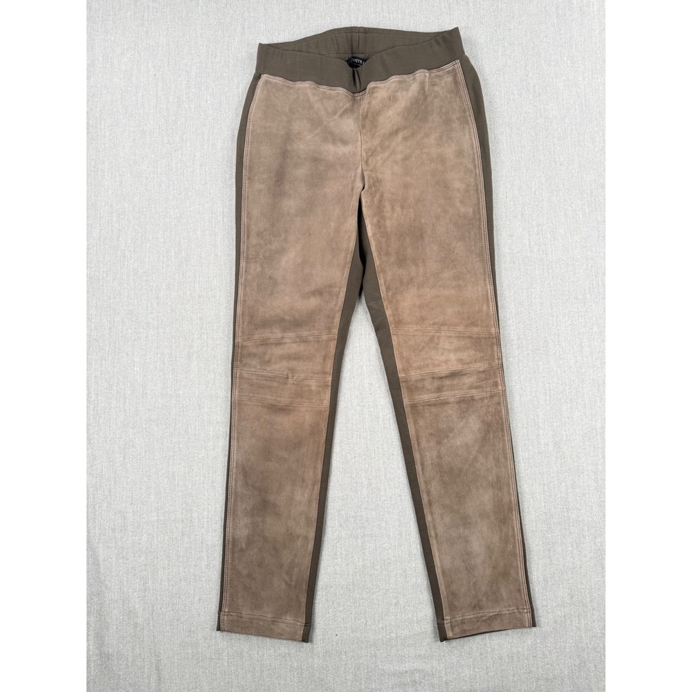 Lafayette 148 New York Suede Front Moto Leggings Taupe Brown Knit Back Small